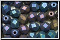 Bhm. Glasschliffperle, feuerpol., 6mm, blue, met., matte, iris., 25 Stk.