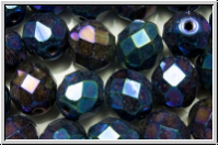 Bhm. Glasschliffperle, feuerpol., 8mm, blue, met., iris., 10 Stk.