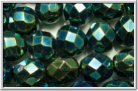 Bhm. Glasschliffperle, feuerpol., 8mm, green, met., iris., 10 Stk.