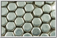 2-Loch-Honeycomb-Beads, 6mm, silver, met., satin, 30 Stk.