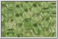 2-Loch-Honeycomb-Beads, 6mm, crystal, trans., green luster, 30 Stk.