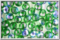 Bhm. Glasschliffperle, feuerpol., 8mm, green, kelly, trans., AB, 10 Stk.