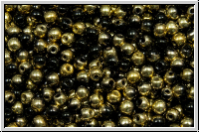 bhm. Glasperle, rund, 3mm, black, op., half brass, 50 Stk.