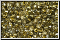 Bhm. Glasschliffperle, feuerpol., 3mm, crystal, trans., half brass, 50 Stk.