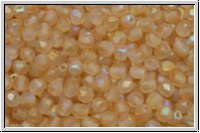 Bhm. Glasschliffperle, feuerpol., 3mm, crystal, trans., yellow AB, matte, 50 Stk.