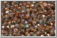 Bhm. Glasschliffperle, feuerpol., 3mm, crystal, trans., copper AB. 50 Stk.