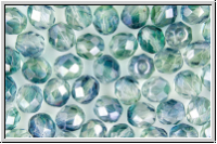 Bhm. Glasschliffperle, feuerpol., 8mm, crystal, trans., blue/green luster, 10 Stk.