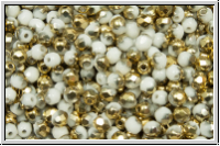 Bhm. Glasschliffperle, feuerpol., 3mm, white, op., half brass, 50 Stk.