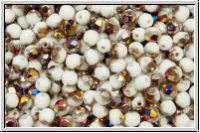 Bhm. Glasschliffperle, feuerpol., 3mm, white, op., half sliperit, 50 Stk.