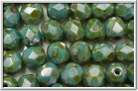 Bhm. Glasschliffperle, feuerpol., 6mm, white, op., blue/brown marbled, 25 Stk.