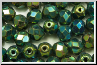 Bhm. Glasschliffperle, feuerpol., 6mm, green, met., iris., 25 Stk.