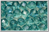 Bhm. Glasschliffperle, feuerpol., 6mm, aqua, trans., blue lagoon, 25 Stk.