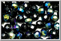 Bhm. Glasschliffperle, feuerpol., 8mm, black, op., AB, 10 Stk.