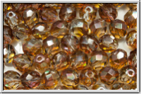 Bhm. Glasschliffperle, feuerpol., 8mm, crystal, trans., half apricot luster, 10 Stk.