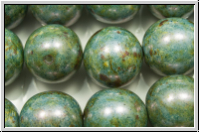 bhm. Glasperle, rund, 12mm, white, alabaster, blue/brown marbled, 1 Stk.