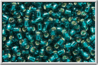 R-11-0027bd, TOHO Rocailles, 11/0, teal, trans., silver-ld., 10g