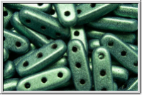 3-Loch-Beam-Beads, 10x3,5mm, green, met., suede, 12 Stk.