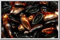 Chili-Beads, 2-Loch, 11x4mm, black, op., half sunset, 25 Stk.