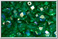 Bhm. Glasschliffperle, feuerpol., 6mm, emerald, trans., AB, 25 Stk.