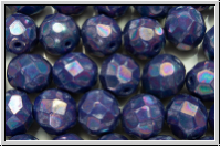 Bhm. Glasschliffperle, feuerpol., 8mm, sapphire, dk., op., nebula, 10 Stk.