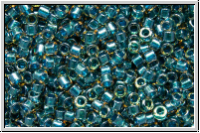 DB0921, MIYUKI Delica, 11/0, crystal, trans., spkl. teal-ld., 5g