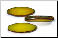 bhm. Glasperle, table cut, oval, 30x11mm, yellow, opal, picasso, 1 Stk.