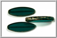 bhm. Glasperle, table cut, oval, 30x11mm, emerald, trans., silver picasso, 1 Stk.