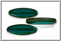bhm. Glasperle, table cut, oval, 30x11mm, emerald, trans., picasso, 1 Stk.