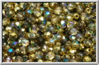 Bhm. Glasschliffperle, feuerpol., 3mm, crystal, trans., golden AB, 50 Stk.