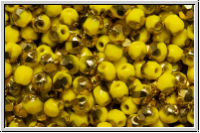 Bhm. Glasschliffperle, feuerpol., 3mm, yellow, op., half brass, 50 Stk.