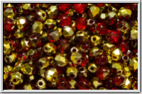 Bhm. Glasschliffperle, feuerpol., 3mm, siam, trans., half brass, 50 Stk.