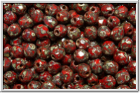 Bhm. Glasschliffperle, feuerpol., 3mm, red., op., silver picasso, 50 Stk.