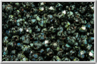 Bhm. Glasschliffperle, feuerpol., 3mm, black, op., picasso, 50 Stk.