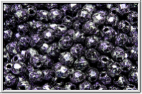 Bhm. Glasschliffperle, feuerpol., 3mm, black, op., violet, tweedy, 50 Stk.