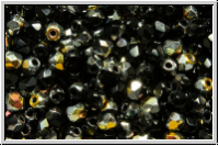 Bhm. Glasschliffperle, feuerpol., 3mm, black, op., half marea, 50 Stk.