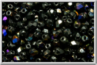 Bhm. Glasschliffperle, feuerpol., 3mm, black, op., half volcano, 50 Stk.