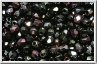 Bhm. Glasschliffperle, feuerpol., 3mm, black, op., half brown flair, 50 Stk.