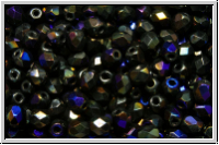 Bhm. Glasschliffperle, feuerpol., 3mm, black, op., half azuro, 50 Stk.