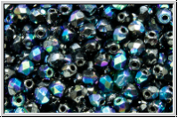 Bhm. Glasschliffperle, feuerpol., 3mm, black, op., AB, luster, 50 Stk.