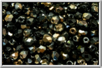 Bhm. Glasschliffperle, feuerpol., 3mm, black, op., half valentinite, 50 Stk.