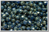 Bhm. Glasschliffperle, feuerpol., 3mm, blue, op., silver picasso, 50 Stk.