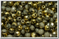 Bhm. Glasschliffperle, feuerpol., 3mm, grey, dk., op., half brass, 50 Stk.