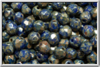 Bhm. Glasschliffperle, feuerpol., 4mm, blue, op., silver picasso, 50 Stk.