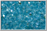 Bhm. Glasschliffperle, feuerpol., 3mm, aqua, med., trans., AB, 50 Stk.