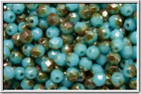 Bhm. Glasschliffperle, feuerpol., 3mm, aqua, op., venus luster, 50 Stk.