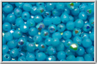 Bhm. Glasschliffperle, feuerpol., 3mm, aqua, op., AB, 50 Stk.