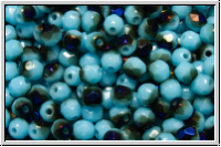 Bhm. Glasschliffperle, feuerpol., 3mm, aqua, op., half azuro, 50 Stk.