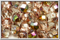 Bhm. Glasschliffperle, feuerpol., 6mm, crystal, trans., half rose gold, 25 Stk.