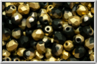 Bhm. Glasschliffperle, feuerpol., 4mm, black, op., half brass, matte, 50 Stk.