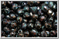 Bhm. Glasschliffperle, feuerpol., 4mm, black, op., nebula, 50 Stk.